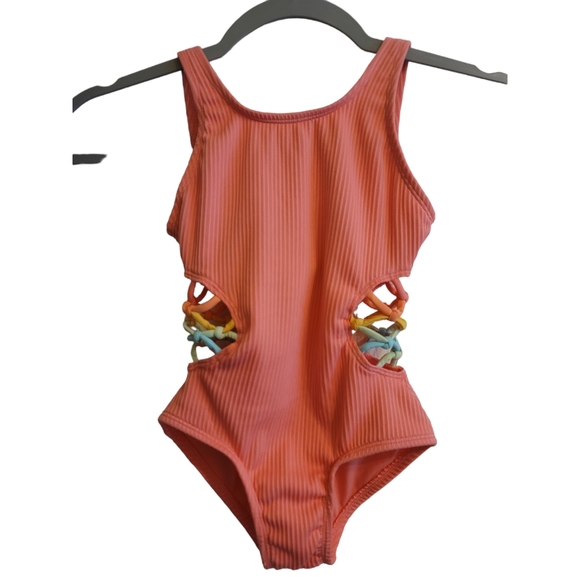 Art Class Youth Girls Peach Open Back Knot Side Ties Swimsuit, Size 4/5 XS - Picture 7 of 7